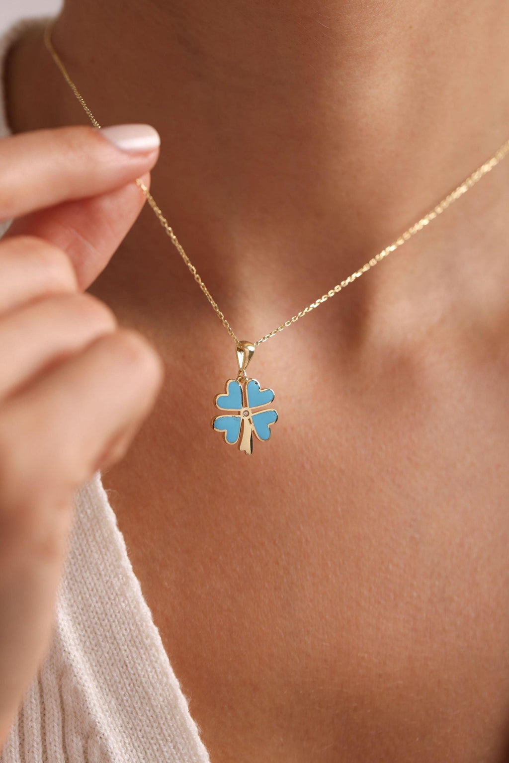 Four Leaf Clover Necklace Silver 925 | Enamel Lucky Jewelry | Dainty Gold Pendant | Gift for Her
