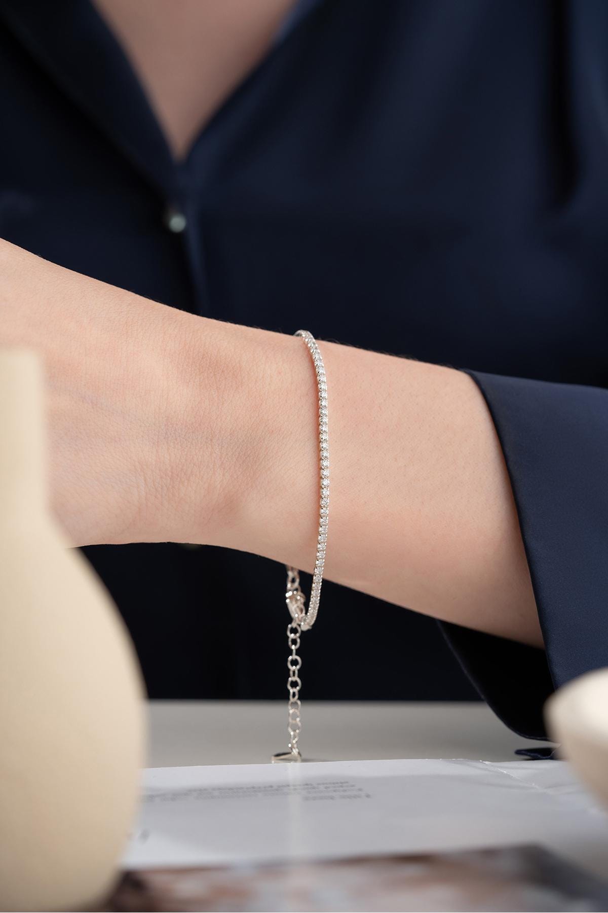 Sterling Silver Tennis Bracelet | White Zircon Adjustable Waterfall Jewelry