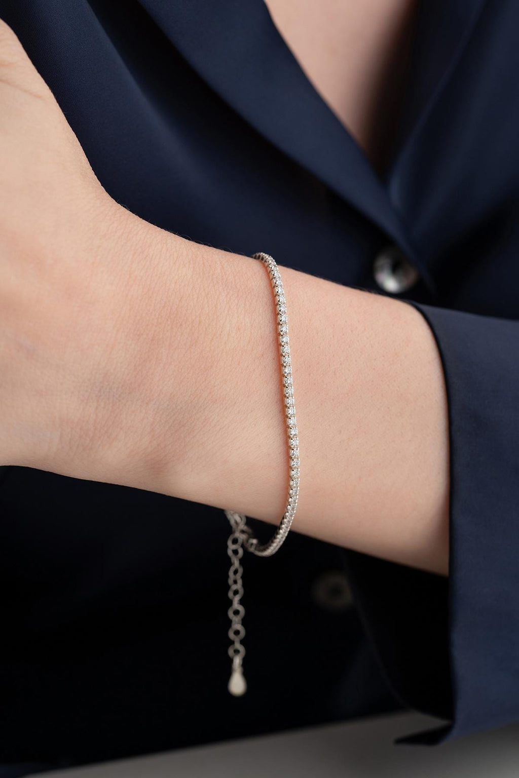 Sterling Silver Tennis Bracelet | White Zircon Adjustable Waterfall Jewelry