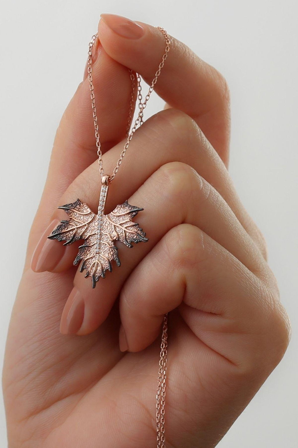 Sterling Silver Maple Leaf Necklace | Gold Zircon Nature Pendant Jewelry