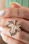 Sterling Silver Maple Leaf Necklace | Gold Zircon Nature Pendant Jewelry