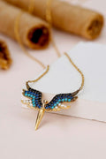Sterling Silver Angel Wing Necklace | Blue Zircon Gold Pendant Jewelry