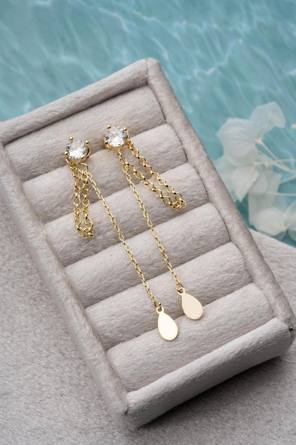 Solitaire Drop Earrings Silver 925 | Dainty Gold plate Chain Dangle | Minimal Zircon Jewelry | Gift