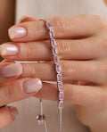 Pink Baguette Bracelet Silver 925 | Adjustable Tennis Jewelry | Dainty Zircon Chain | Gift