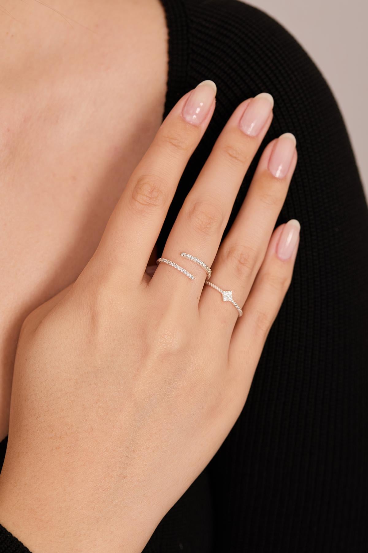 Minimal Ring Set Silver 925 | Dainty Open Band Rings | Zircon Stackable Jewelry | Gift