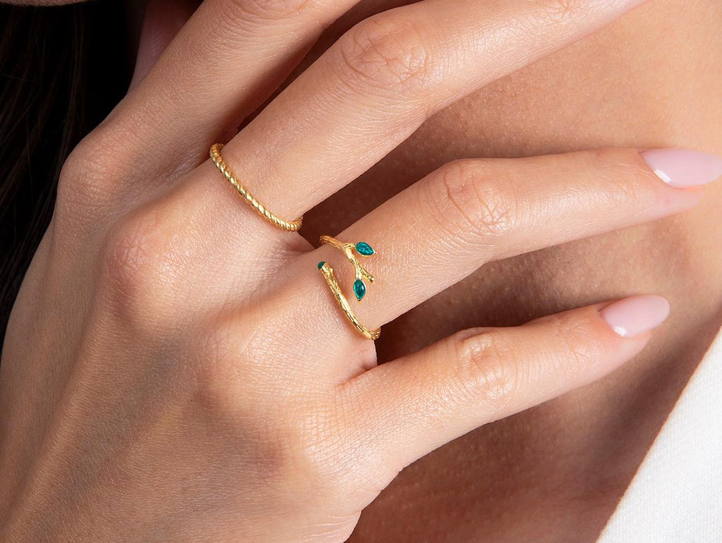 Leaf Ring Set Silver 925 | Twisted Open Band Rings | Dainty Nature Jewelry | Gift