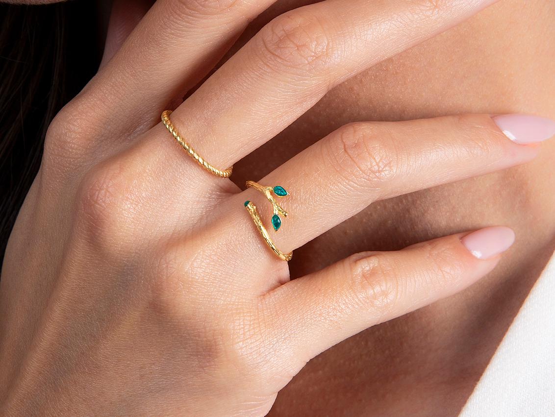Leaf Ring Set Silver 925 | Twisted Open Band Rings | Dainty Nature Jewelry | Gift