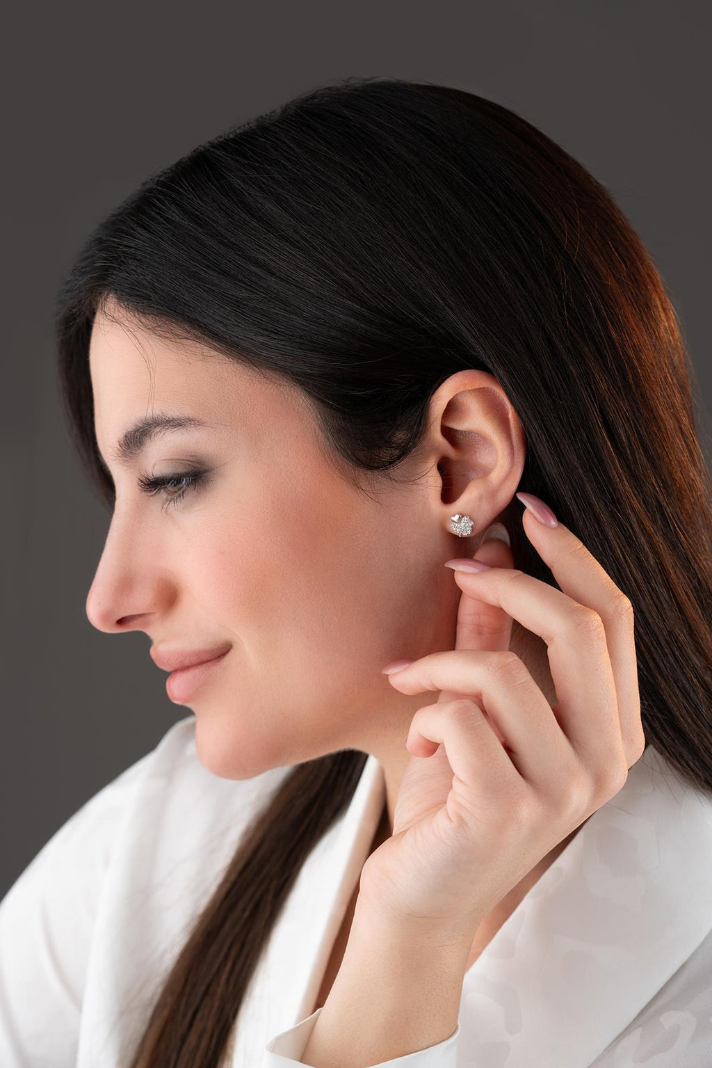 Sterling Silver Clover Earrings | Zircon Lucky Studs | Minimal Jewelry