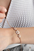 Sterling Silver Daisy Bracelet | Rose Gold Floral Chain Jewelry for Women