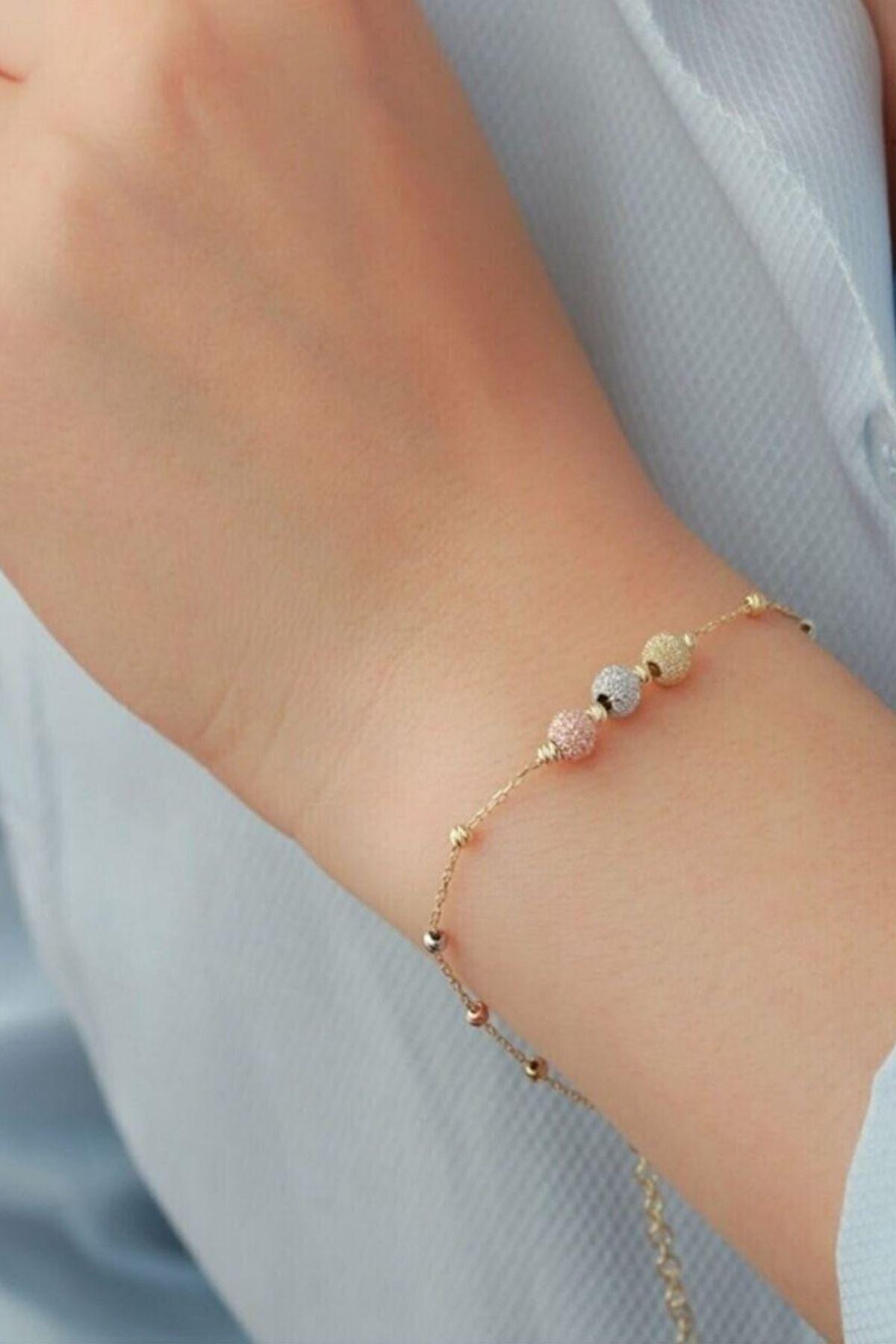 Sterling Silver Dorika Bracelet | Three Color Bead Chain Jewelry for Women