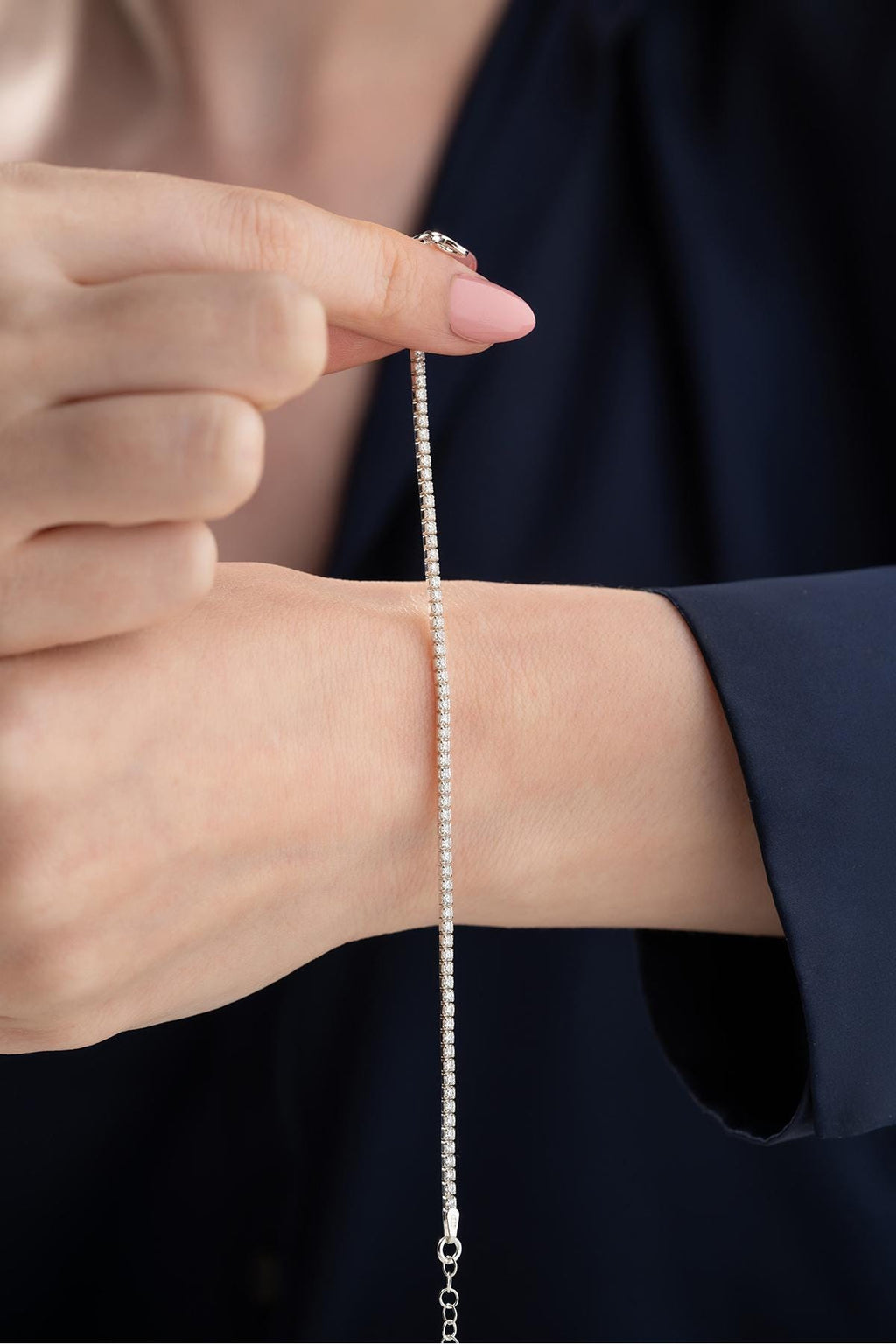 Sterling Silver Tennis Bracelet | White Zircon Adjustable Waterfall Jewelry