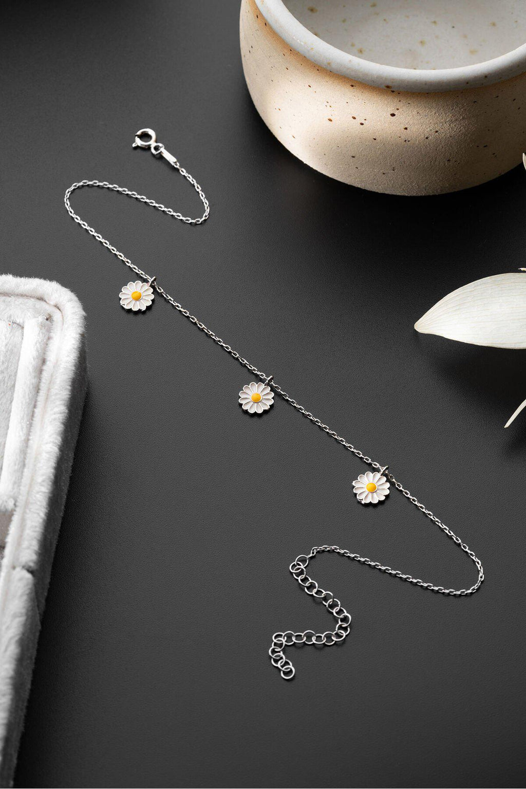 Sterling Silver Daisy Anklet | Floral Ankle Bracelet | Minimal Summer Jewelry