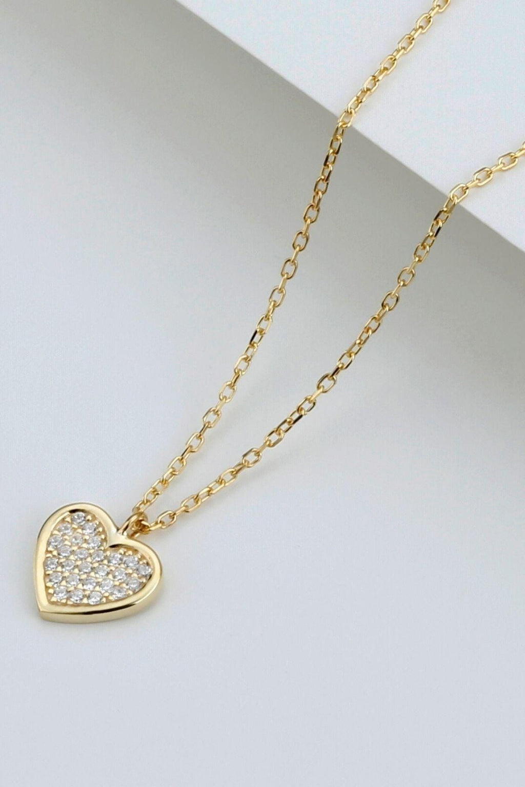 Gold Plated Heart Necklace | Sterling Silver Zircon Pendant | Minimal Love Jewelry