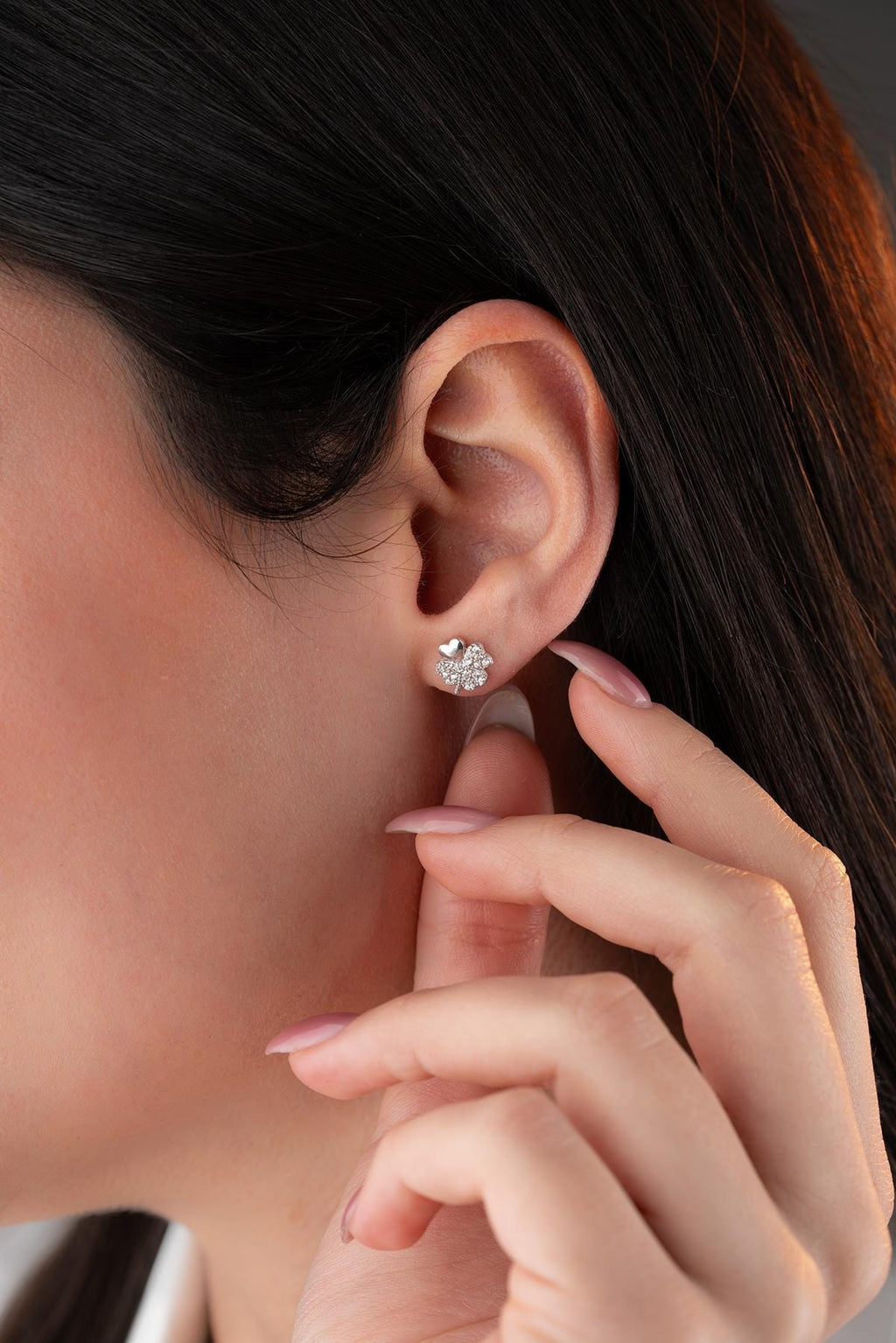 Sterling Silver Clover Earrings | Zircon Lucky Studs | Minimal Jewelry
