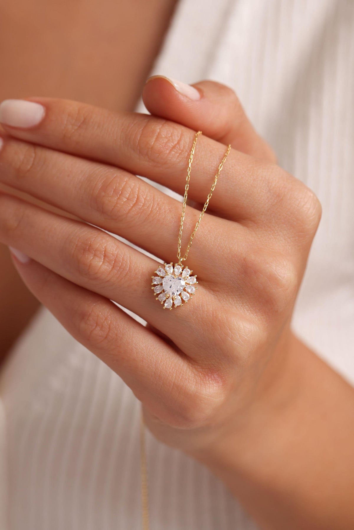 Gold plated Heart Necklace | Sterling Silver Baguette Zircon Pendant Jewelry