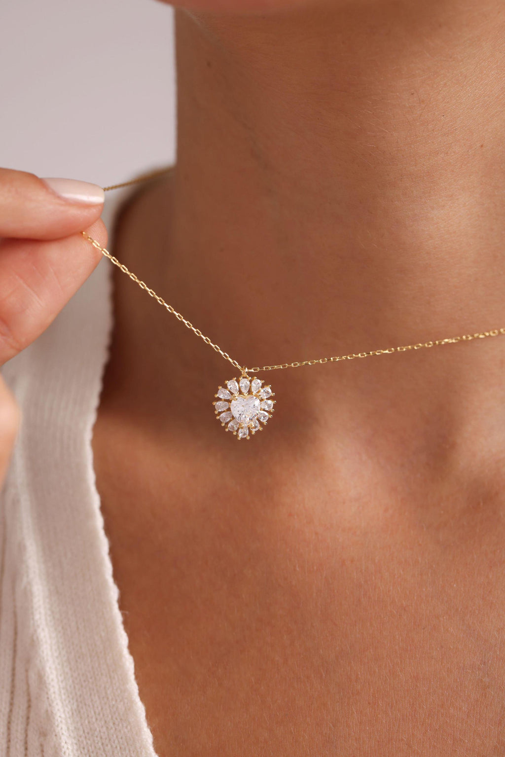 Gold plated Heart Necklace | Sterling Silver Baguette Zircon Pendant Jewelry