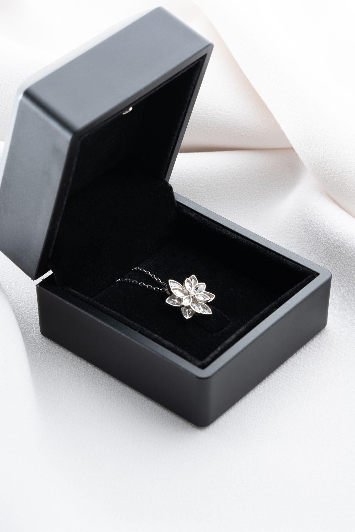 White Lotus Flower Necklace | 925 Sterling Silver Necklace | Zircon Pendant Gift for Her