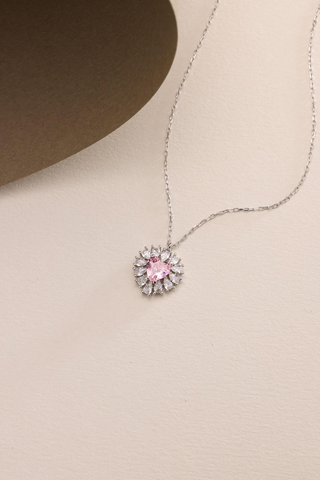 Pink Heart Necklace | 925 Sterling Silver Necklace | Zircon Heart Pendant