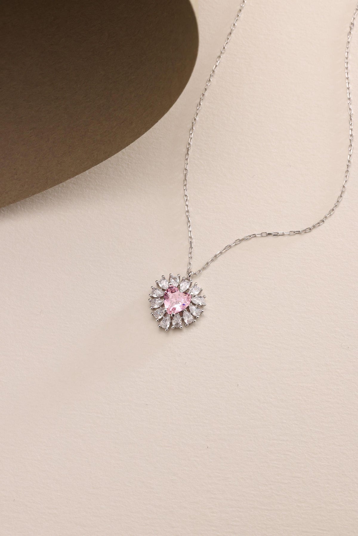 Pink Heart Necklace | 925 Sterling Silver Necklace | Zircon Heart Pendant