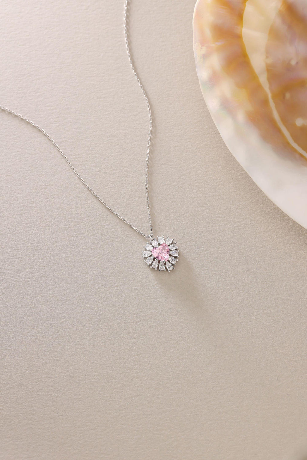 Pink Heart Necklace | 925 Sterling Silver Necklace | Zircon Heart Pendant