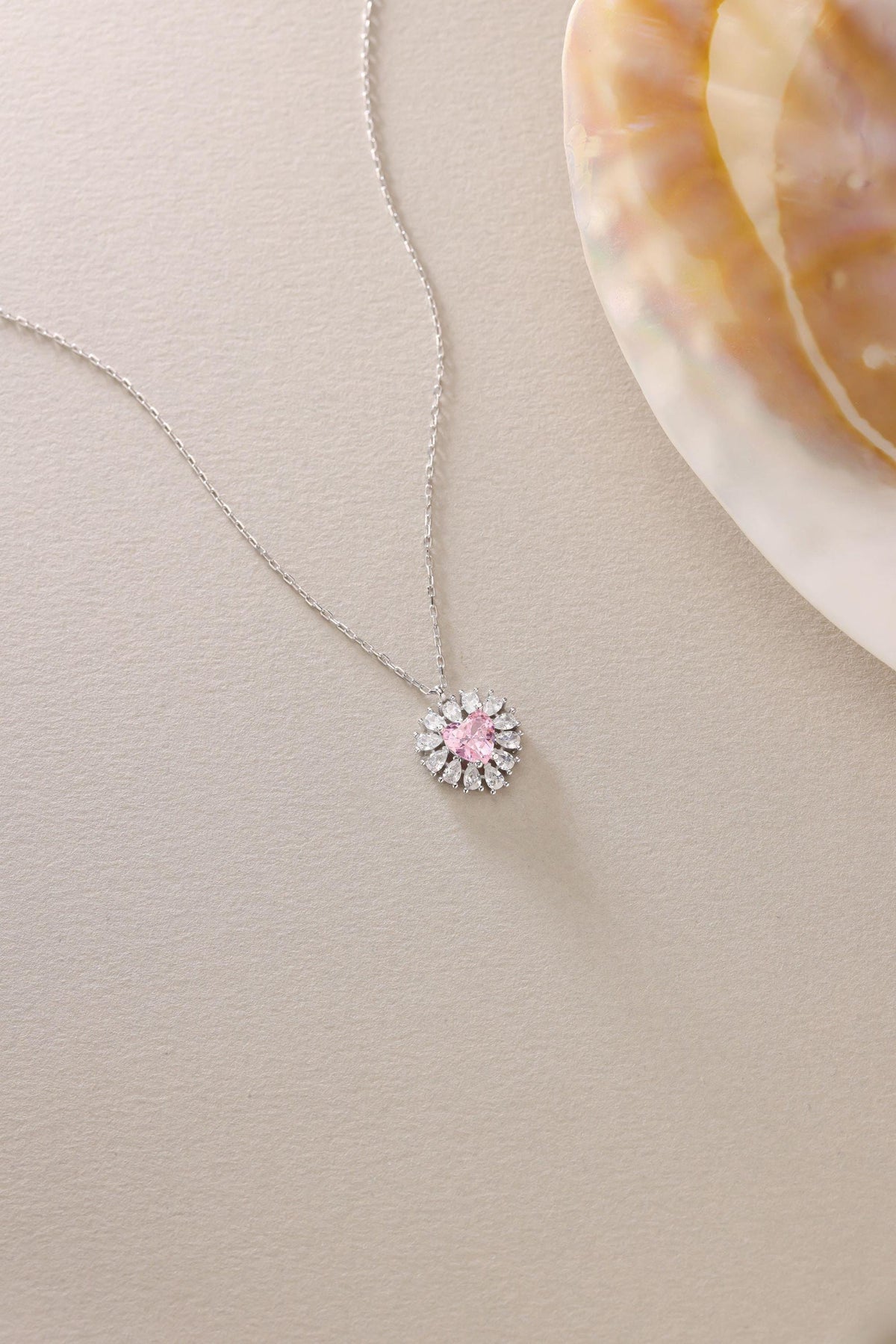 Pink Heart Necklace | 925 Sterling Silver Necklace | Zircon Heart Pendant