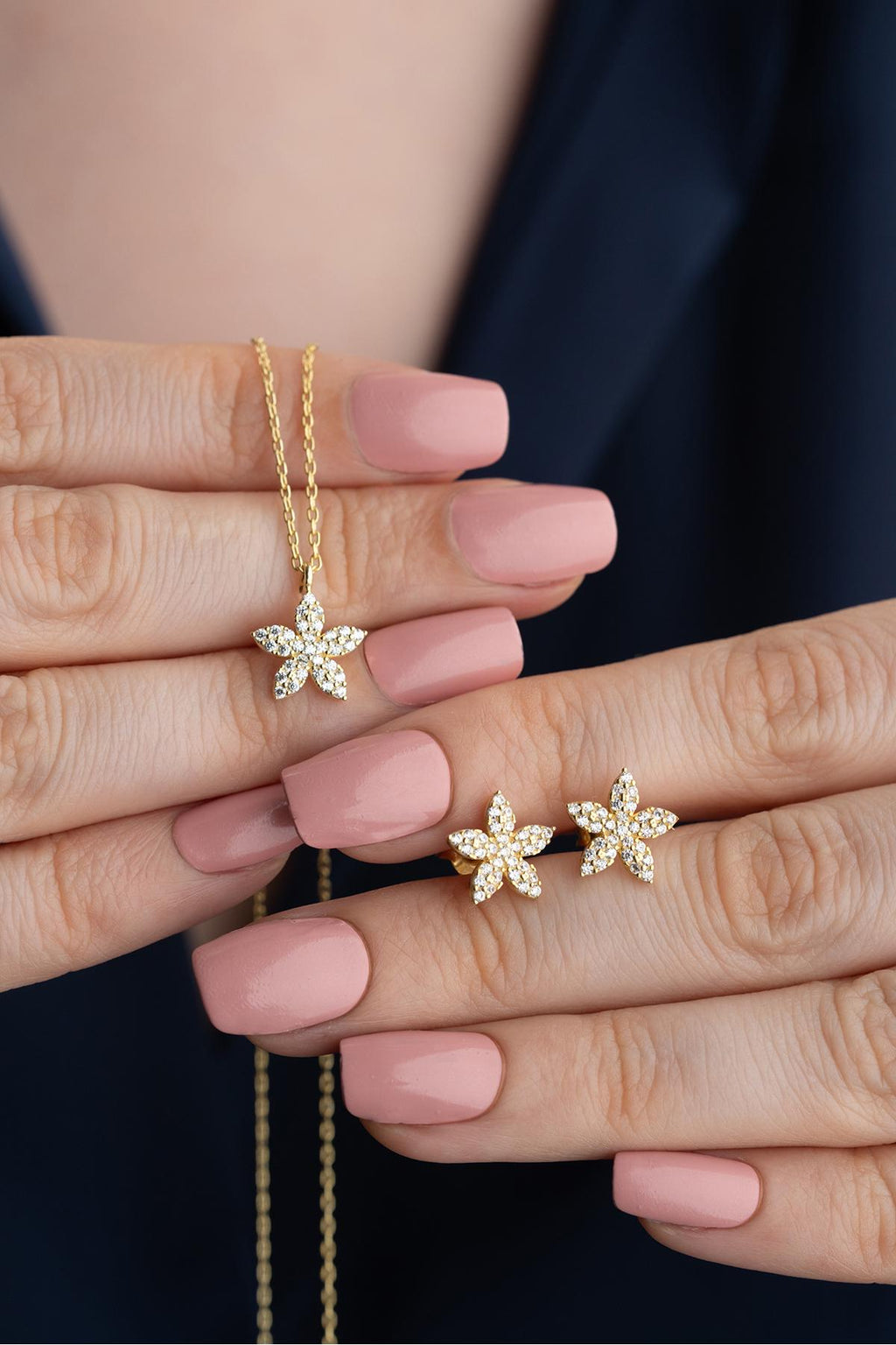 Flower Jewelry Set | 925 Sterling Silver Necklace Earrings Set for Women