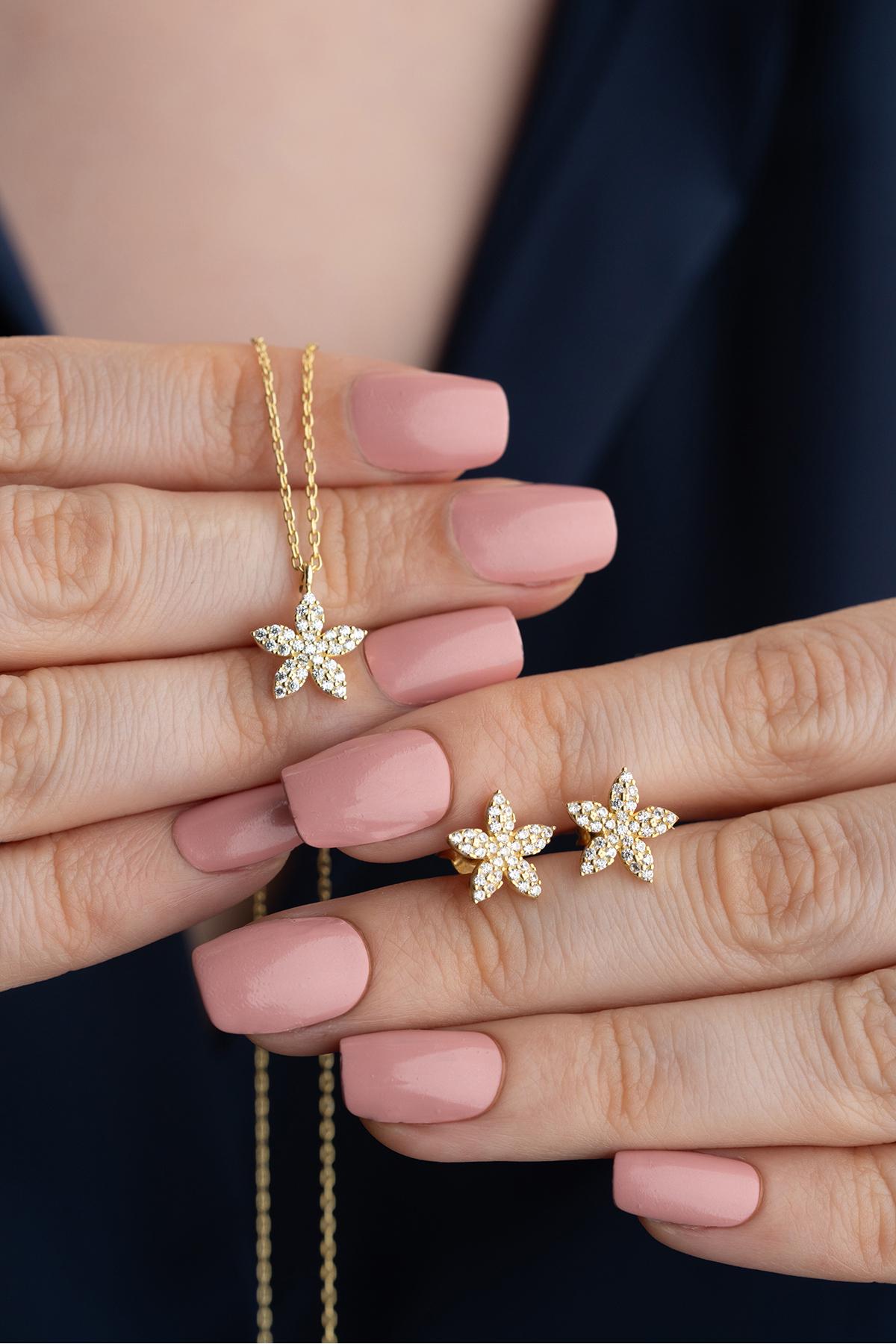 Flower Jewelry Set | 925 Sterling Silver Necklace Earrings Set for Women