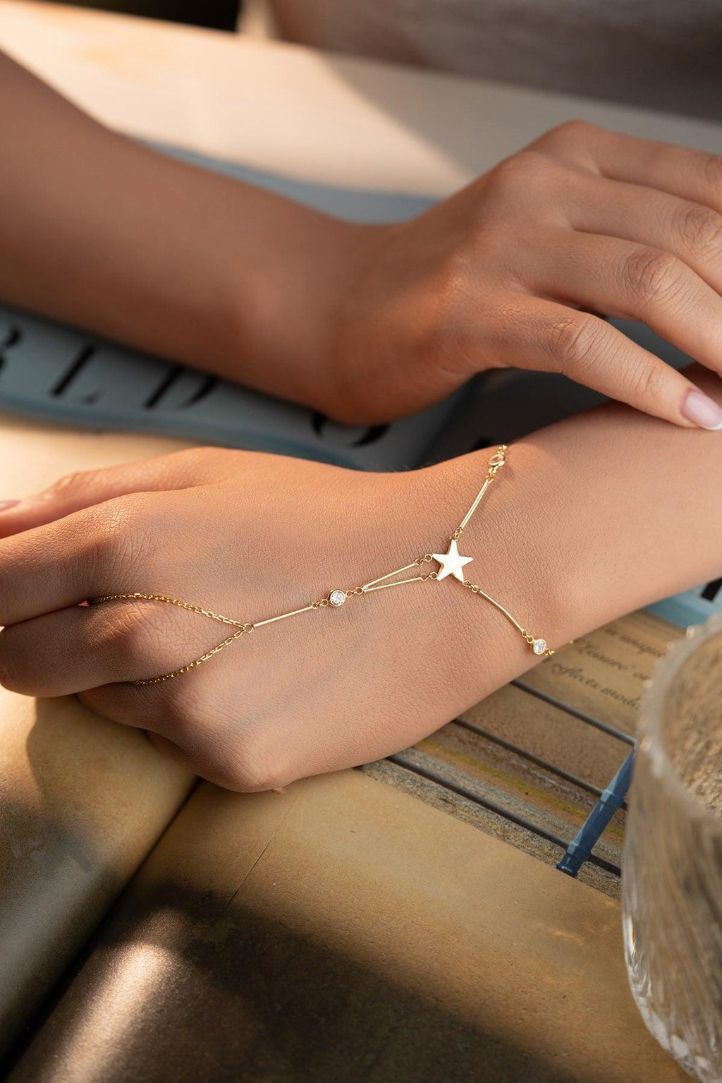 Gold Plated Star Shahmaran Bracelet | Sterling Silver Zircon Hand Chain