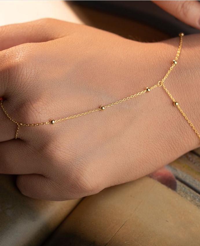 Gold Plated 925 Sterling Silver | Beaded Shahmaran | Hand Chain Bracelet