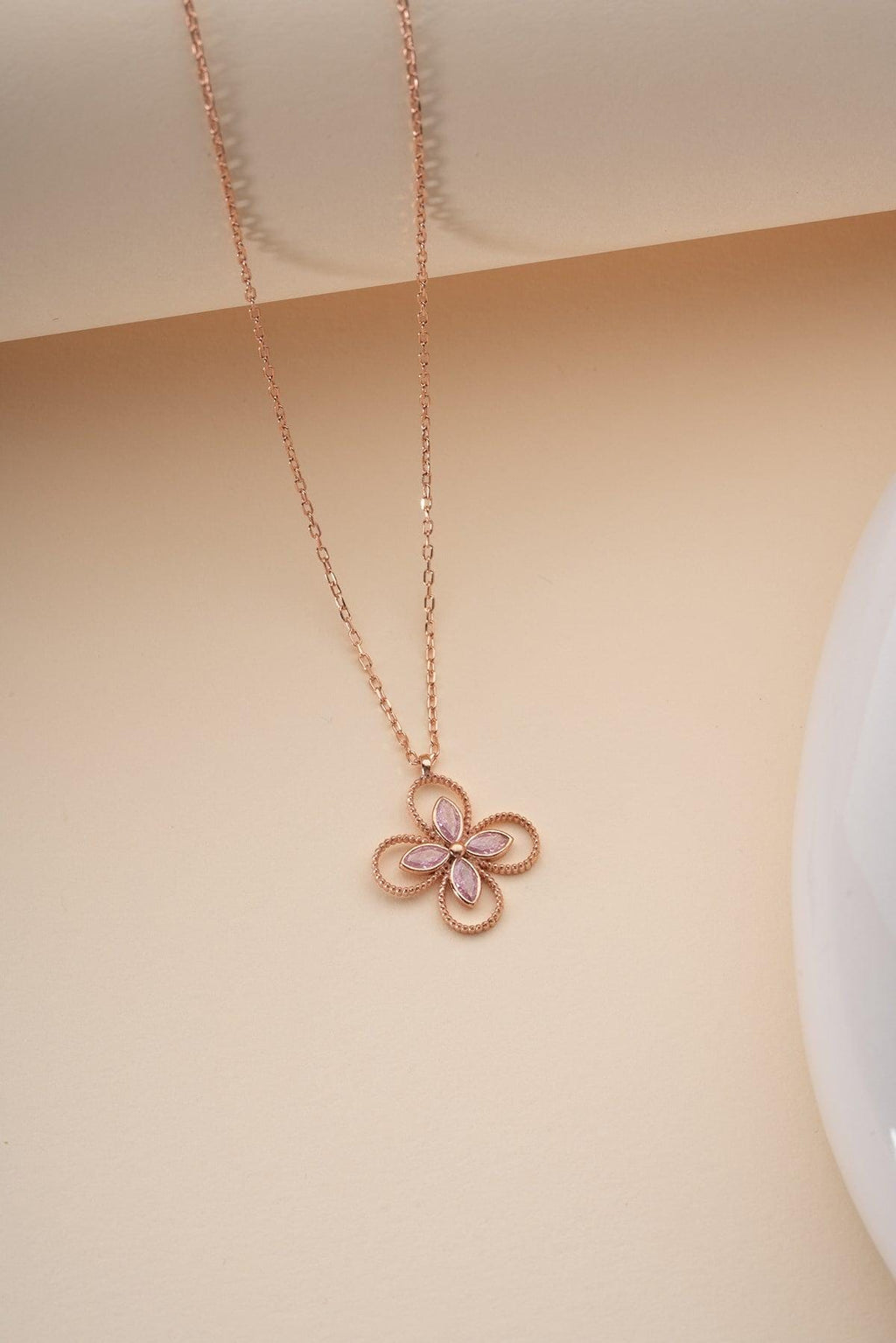 Rose Gold Plated 925 Sterling Silver | Pink Zircon Four Leaf Clover Necklace