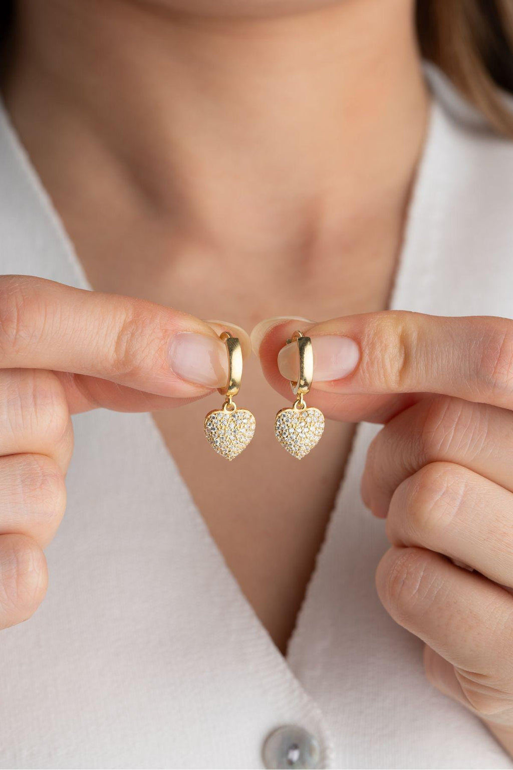 Gold Plated 925 Sterling Silver | Zircon Heart Hoop Earrings | Dangle Earrings