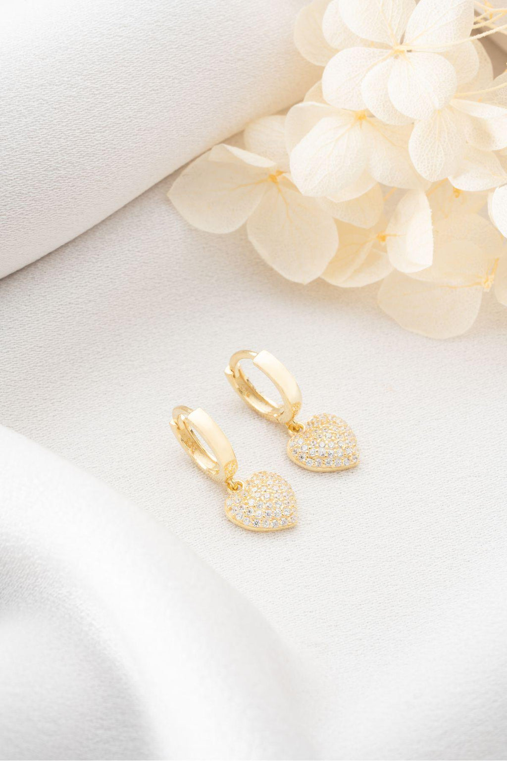 Gold Plated 925 Sterling Silver | Zircon Heart Hoop Earrings | Dangle Earrings