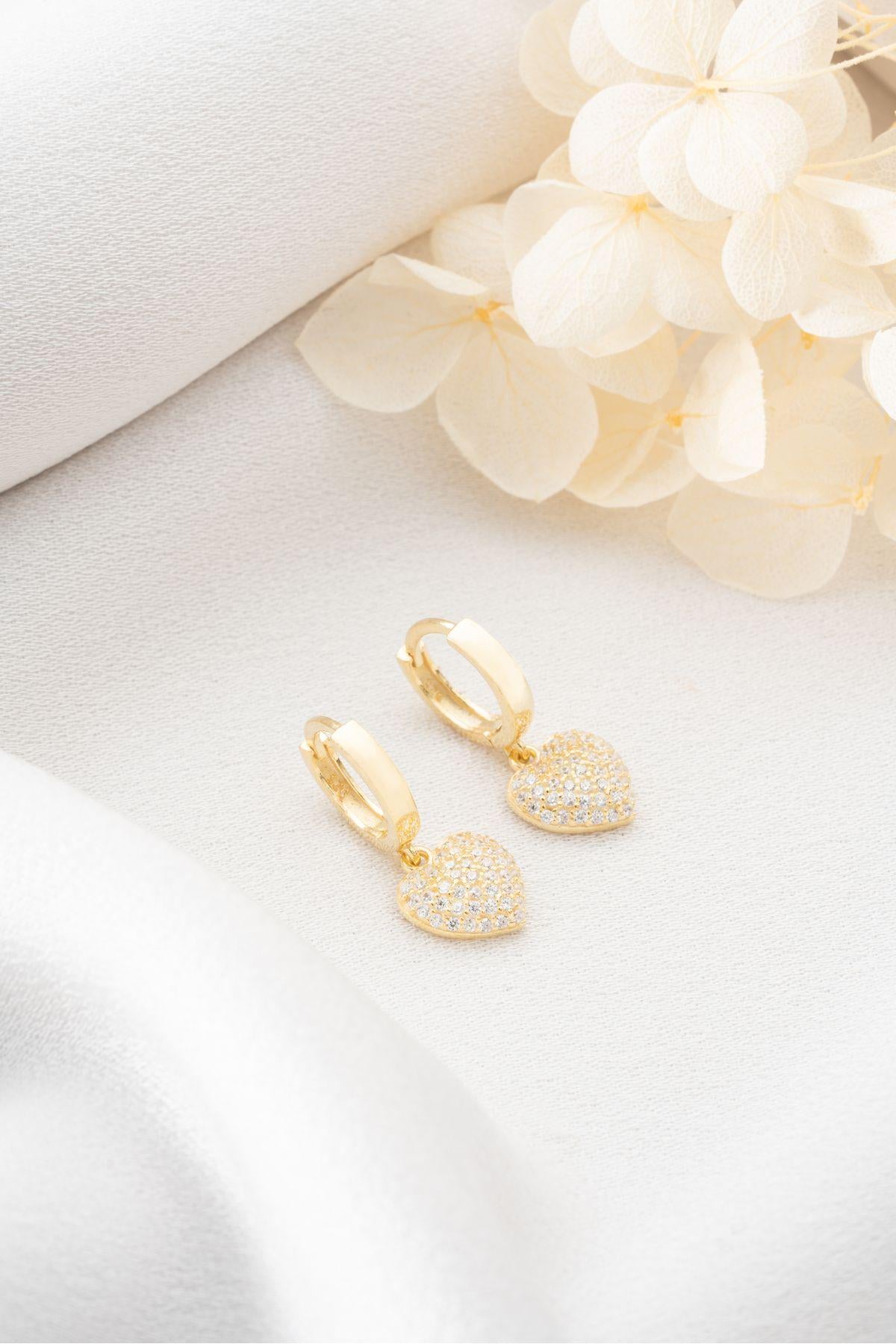 Gold Plated 925 Sterling Silver | Zircon Heart Hoop Earrings | Dangle Earrings