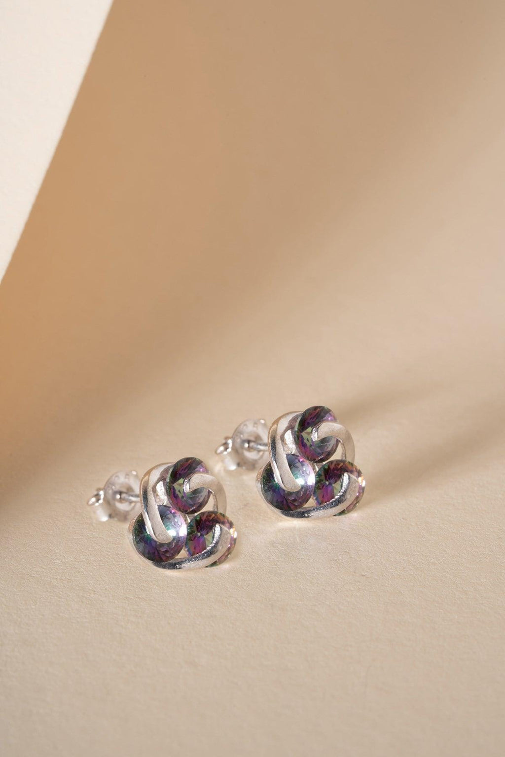 925 Sterling Silver | Mystic Topaz Stud Earrings | Rhodium Plated Tria Earrings