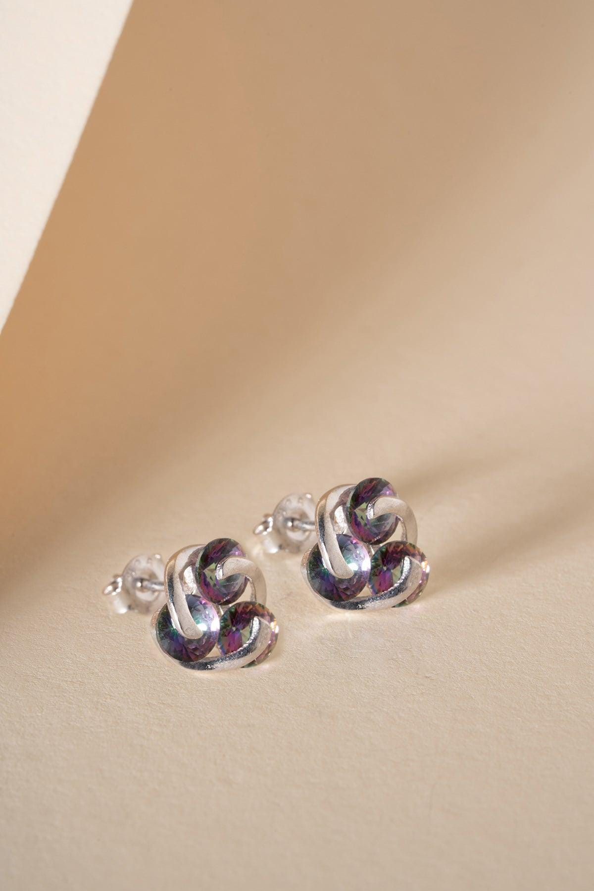 925 Sterling Silver | Mystic Topaz Stud Earrings | Rhodium Plated Tria Earrings