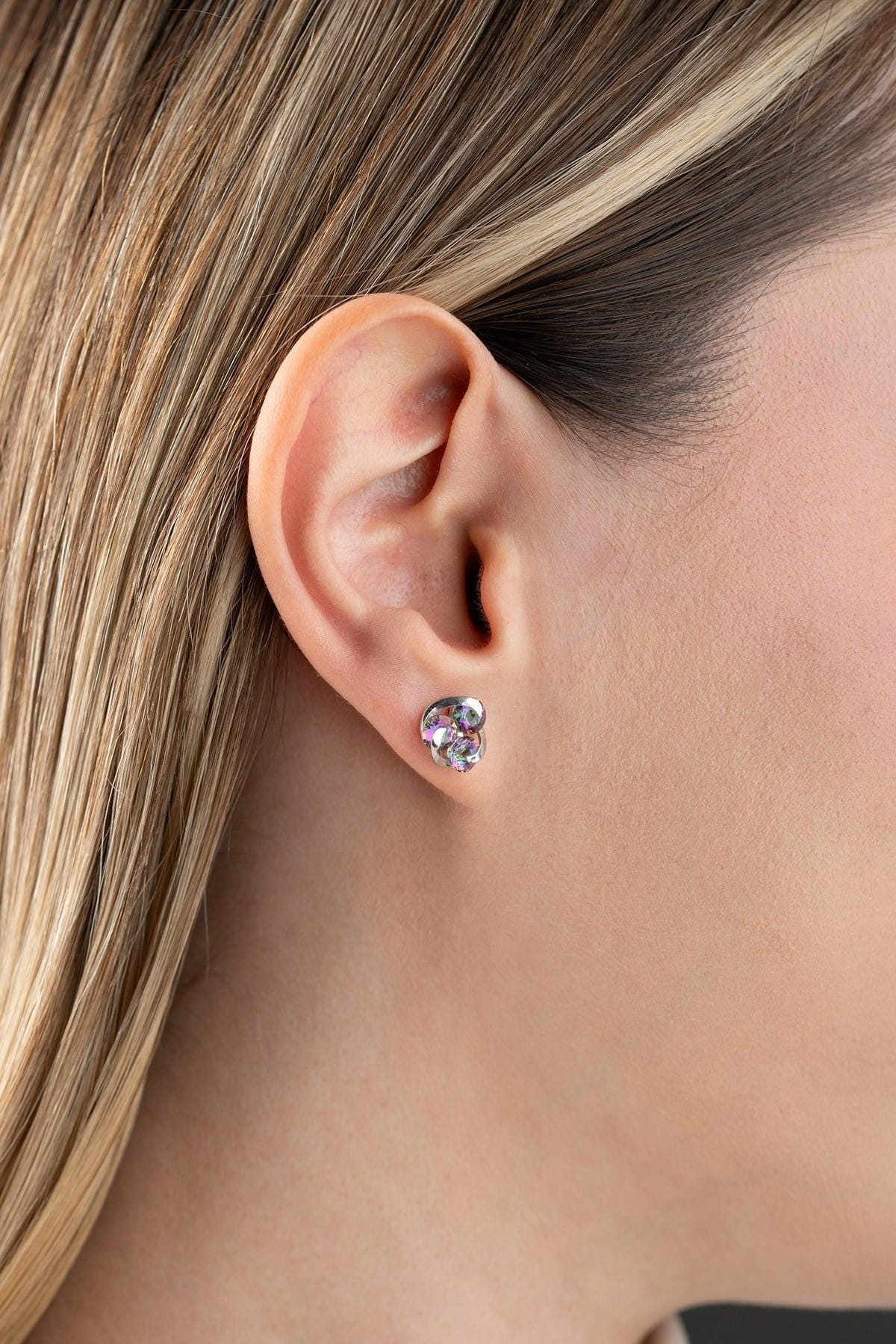 925 Sterling Silver | Mystic Topaz Stud Earrings | Rhodium Plated Tria Earrings