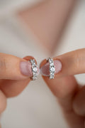 Sterling Silver 5 Stone Hoop Earrings, Rhodium Plated Zircon Huggie Earrings, Gift for Her