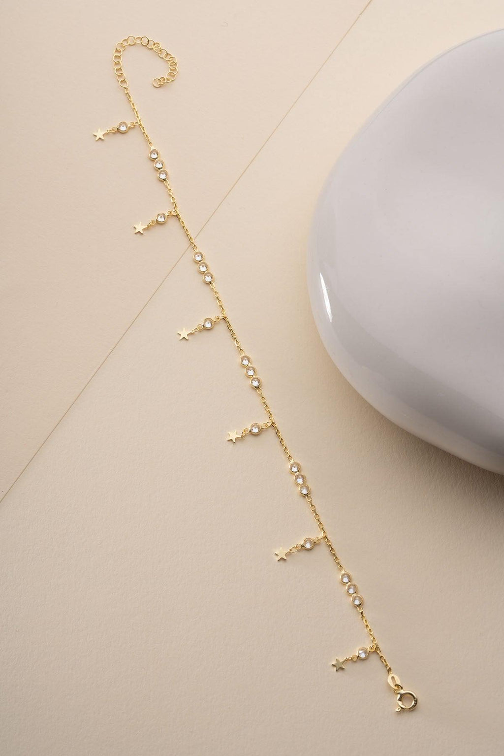 14K Gold Plated 925 Sterling Silver, Star Anklet, Zircon Dangle Jewelry