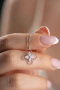 925 Sterling Silver, Pink Clover Necklace, Four Leaf Zircon Jewelry