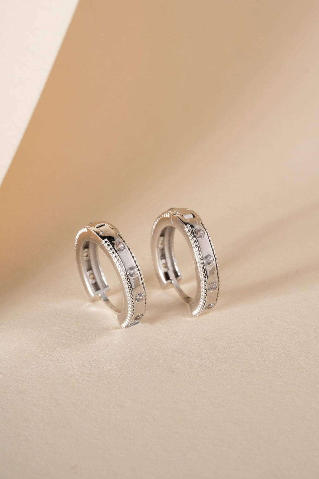 925 Sterling Silver, Zircon Hoop Earrings, Rhodium Plated Huggie Jewelry