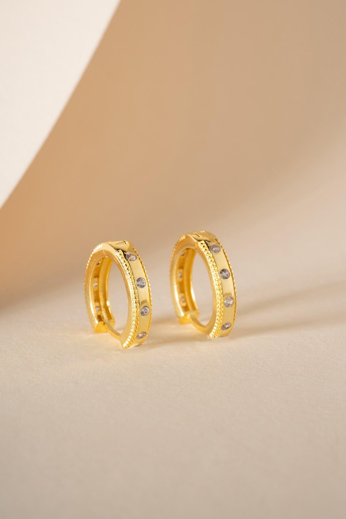 925 Sterling Silver, Zircon Hoop Earrings, Gold Plated Huggie Jewelry
