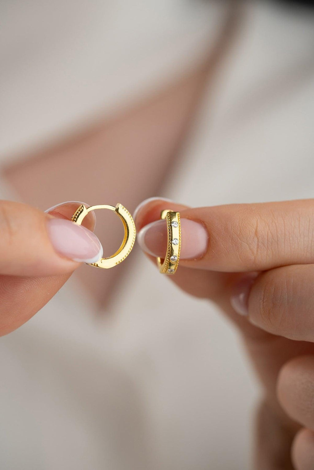 925 Sterling Silver, Zircon Hoop Earrings, Gold Plated Huggie Jewelry