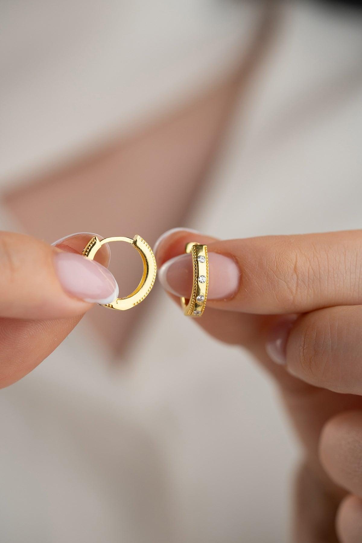 925 Sterling Silver, Zircon Hoop Earrings, Gold Plated Huggie Jewelry