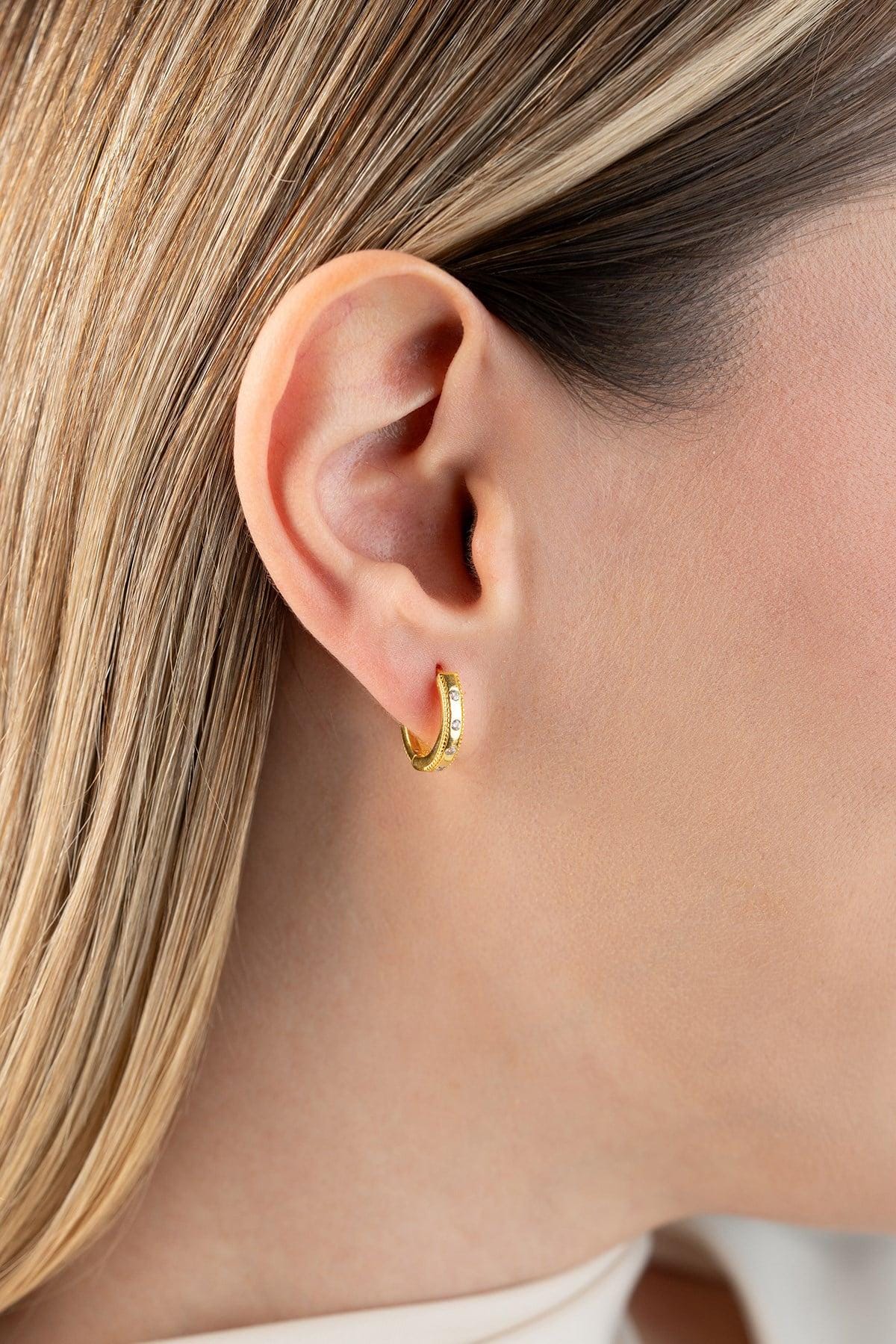 925 Sterling Silver, Zircon Hoop Earrings, Gold Plated Huggie Jewelry