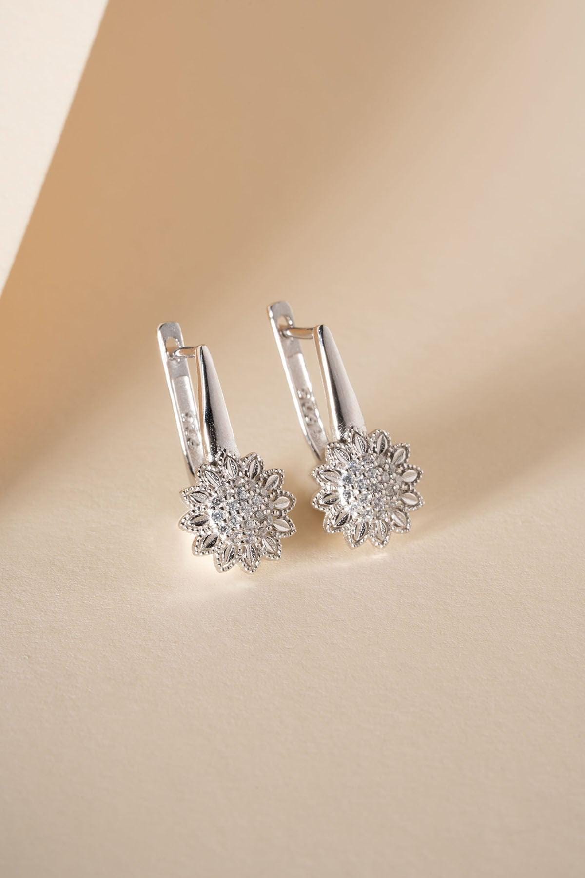 925 Sterling Silver, Lily Flower Earrings, Zircon Floral Jewelry