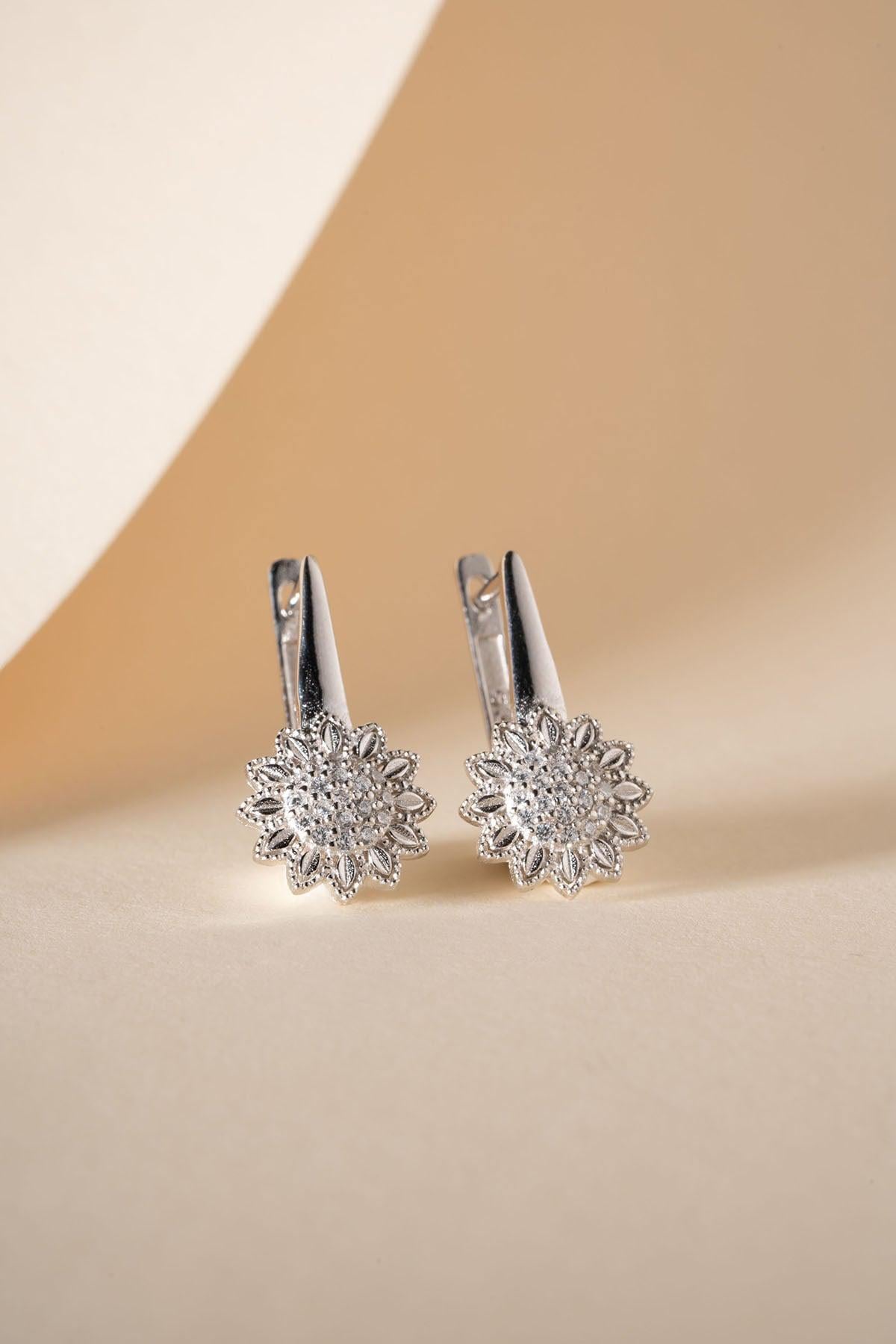 925 Sterling Silver, Lily Flower Earrings, Zircon Floral Jewelry