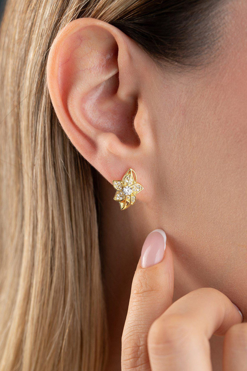 925 Sterling Silver, Lily Flower Earrings, Zircon Floral Jewelry