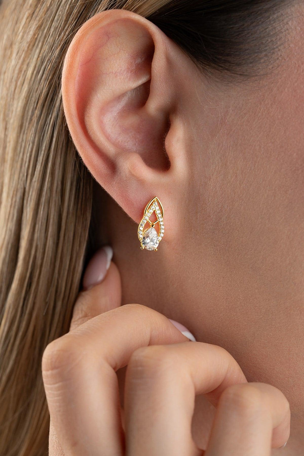 925 Sterling Silver, Teardrop Earrings, Gold or Rhodium Plated Zircon Jewelry
