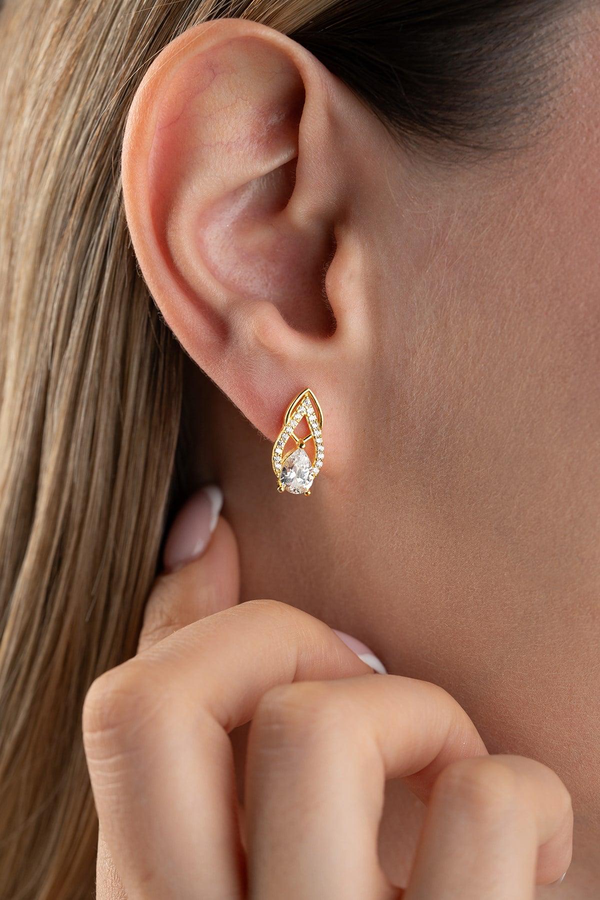 925 Sterling Silver, Teardrop Earrings, Gold or Rhodium Plated Zircon Jewelry