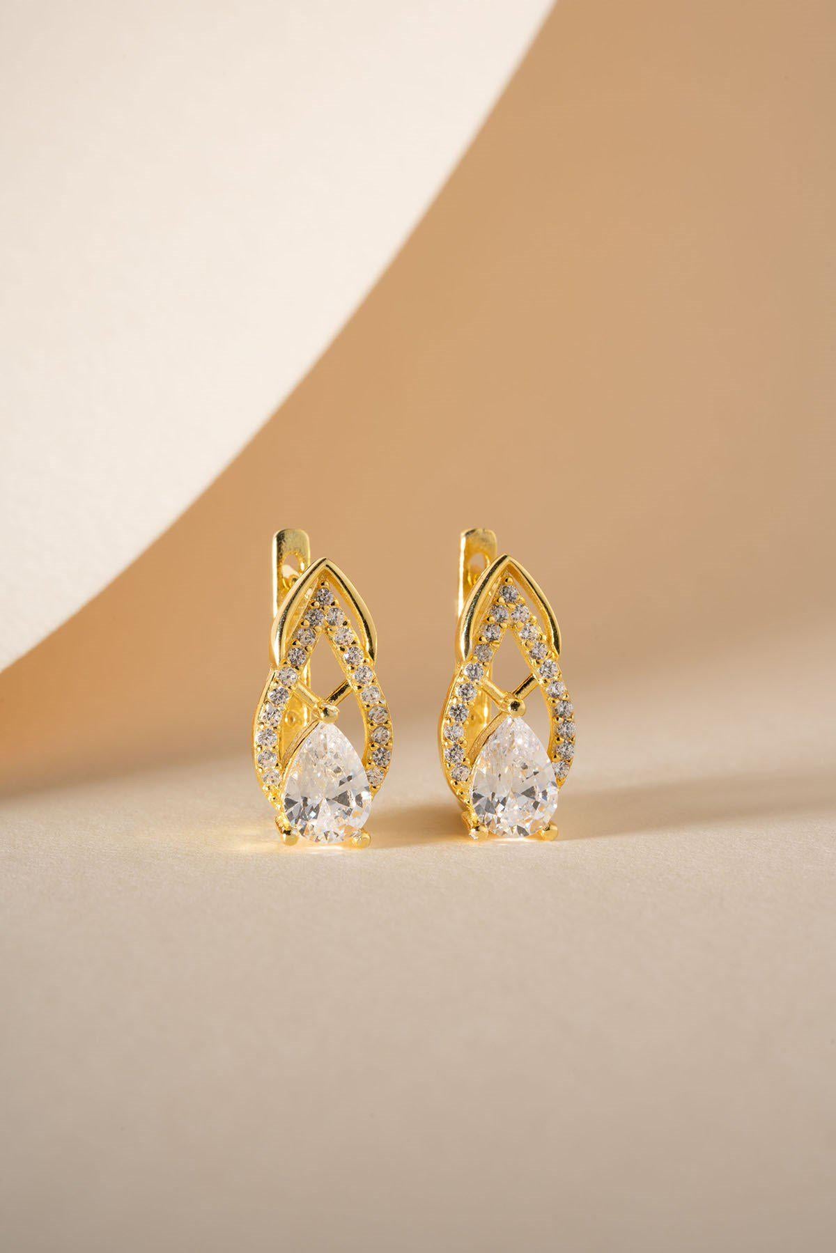 925 Sterling Silver, Teardrop Earrings, Gold or Rhodium Plated Zircon Jewelry